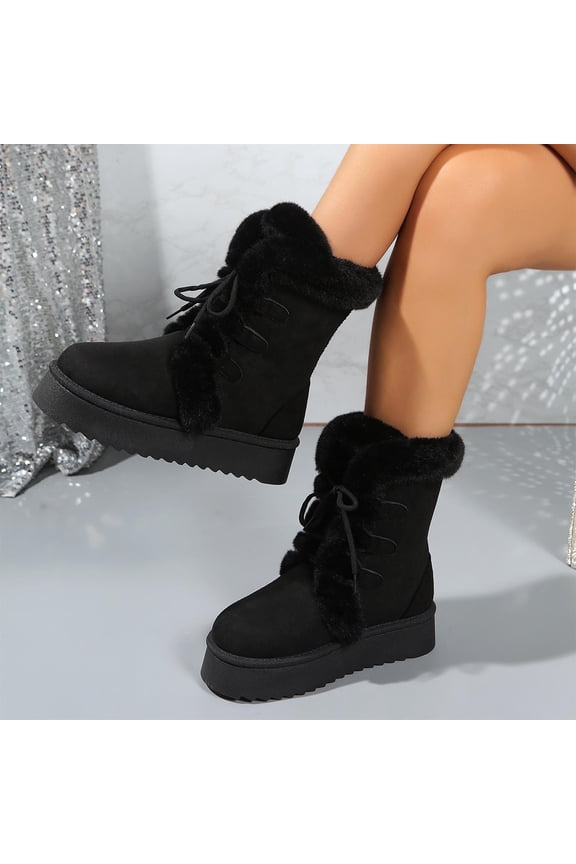 Women's Winter Snow Boots Warm Comfortable Booties for Women Lace Up Mid Calf Platform Boots Fleece Anti-Slip Suede Memory Foam Cozy Boot thermal Shoes Black 9(42)