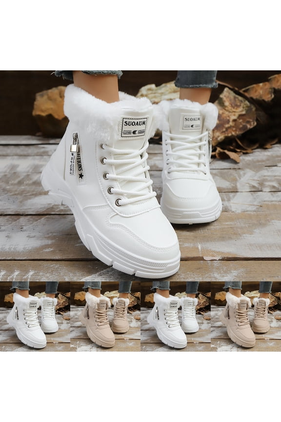 Women’s Winter Snow Boots – Waterproof, Plush , Lace Up Non-Slip Ankle Shoes Booties for Winter Fall Outdoor Walking White 9.5(43)