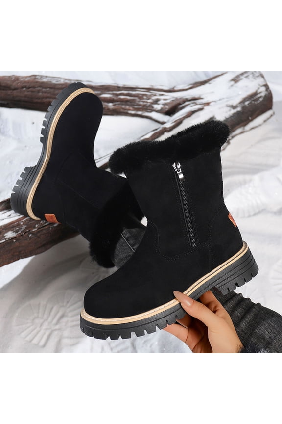 Women's Winter Suede Snow Boots,Lightweight Comfy Warm Waterproof Non-slip Side Zip Mid Ankle Short Booties Black 7(39)