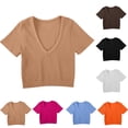 thumbnail image 1 of Miluxas Women's Workout Crop Tops Ribbed V Neck Short Sleeve Cropped T Shirts Summer Yoga Gym Running Crop Tee Tops Quick Dry White, 1 of 6