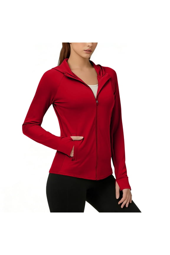 Women's Workout Jackets Full Zip Athletic Tops Lightweight Gym Yoga Running Jacket with Pockets Red S(S)