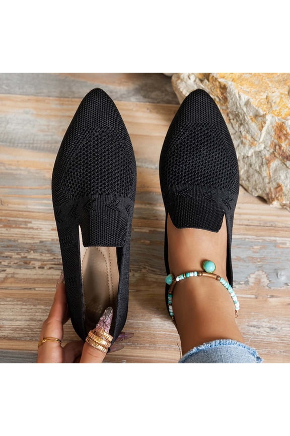 Women's Woven Pointy Fashion Cutouts Breathable Knit Flat Shoes Black 6(37)