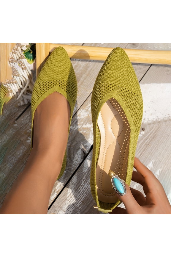 Women's Woven Pointy Fashion Cutouts Breathable Knit Flat Shoes Green 5.5(36)
