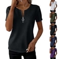 thumbnail image 1 of Miluxas Women's Zip Up Short Sleeve Pullover Top V-Neck Solid Casual T-Shirt Summer Basic Work Daily Outfits White, 1 of 6