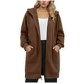 thumbnail image 1 of Miluxas Women's Zip up Hoodies Solid Color Long Sleeve Drawstring Sweatshirts Casual Fall Jacket Coat with Pockets Coffee L(L), 1 of 8