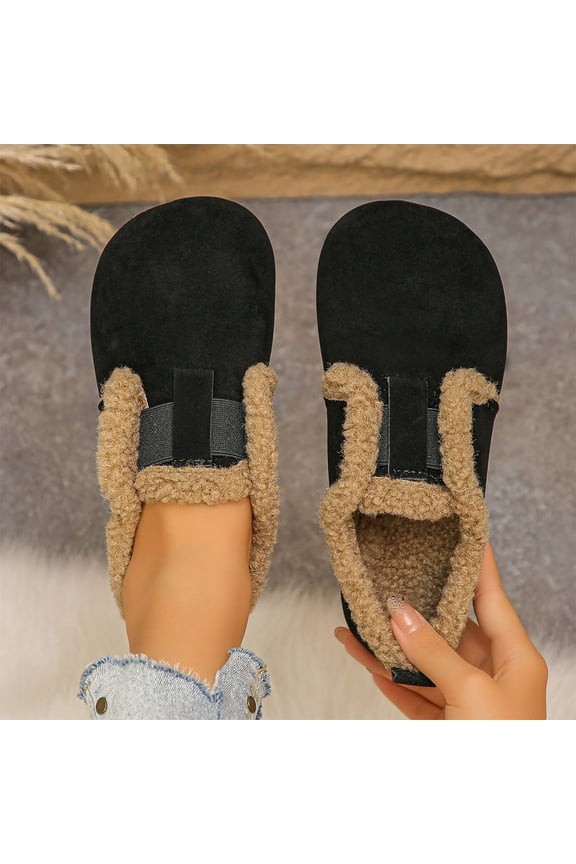 Women's and Men's Faux Felt Slippers Closed-back Warm Comfy Non-slip Memory Foam Indoor House Shoes Black 7.5(40)