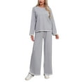 thumbnail image 1 of Miluxas Womens 2 Piece Outfits Long Sleeve Knit Sweater Sets Knit Pullover Tops Wide Leg Pants Lounge Sets Tracksuits Gray M(M), 1 of 2
