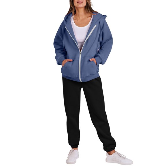 Miluxas Womens 2 Piece Outfits Sweatsuits Oversized Zip Up Sweatshirt Jogger Sweatpants Tracksuit Sweat Lounge Matching Set Navy 8(L)