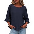 thumbnail image 1 of Miluxas Womens 3/4 Sleeve Shirt Crewneck Peplum Tops Lightweight Casual Pullover Cropped Sweaters Navy M(M), 1 of 5