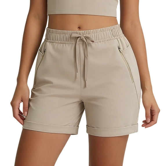 Miluxas Womens Airy Quick Dry Hiking Shorts Drawstring Elastic Waist Wide Leg Ruffed Shorts with Zipper Pockets for Camping Running Workout Khaki