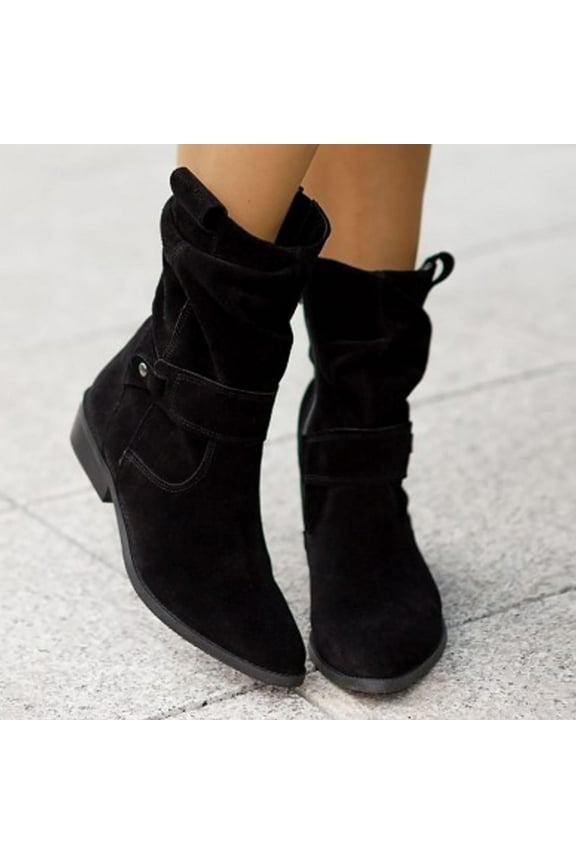 Womens Ankle Booties Fashion Slouch Mid-Calf Flat Boots