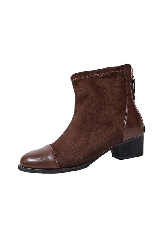 Womens Ankle Boots Chunky Mid Heel Round Toe Booties Back Zipper Winter Dress Shoes Coffee 7.5(40)
