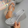 thumbnail image 1 of Miluxas Womens Arch Support Beach Vacation Wedge Sandal Wedding Flower Crystal Comfy Walking Thong Sandals Silver 5.5(36), 1 of 8
