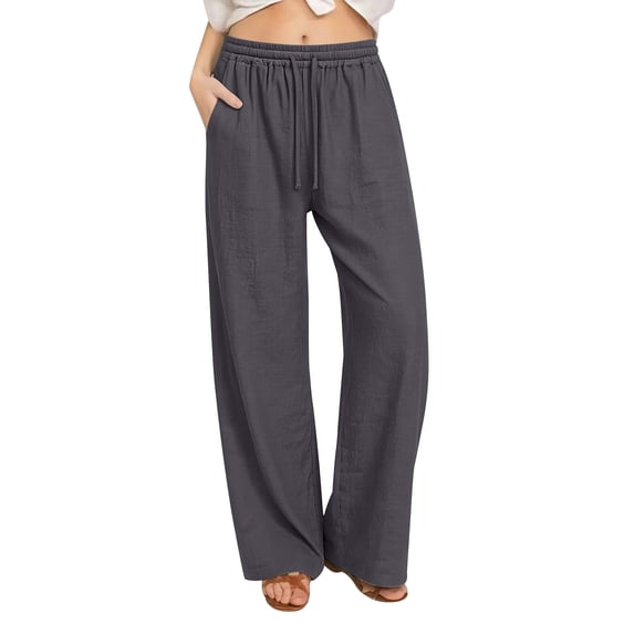 Miluxas Womens Baggy Wide Leg Pants Casual Drawstring Elastic Waisted Lounge Trousers with Pockets Solid Street Slacks Gray