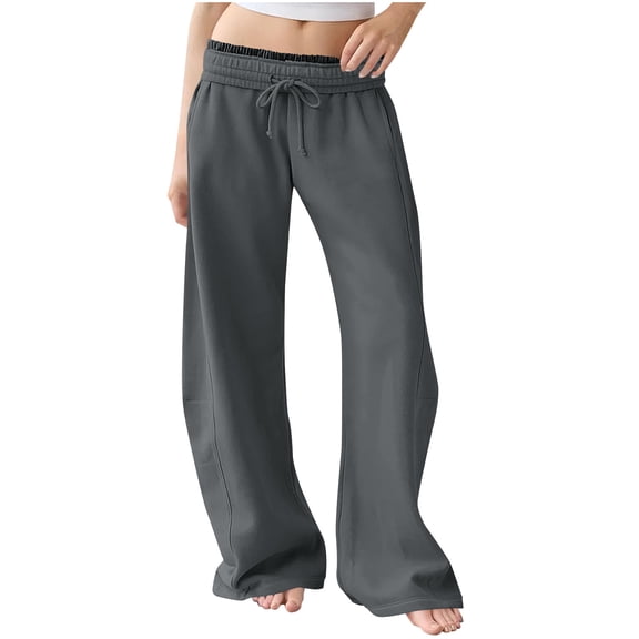 Miluxas Womens Baggy Wide Leg Pants Casual Solid Color Loose Drawstring Elastic Waisted Lounge Trousers Dark Gray M(M)