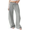 thumbnail image 1 of Miluxas Womens Baggy Wide Leg Pants Casual Solid Color Loose Drawstring Elastic Waisted Lounge Trousers Gray L(L), 1 of 7