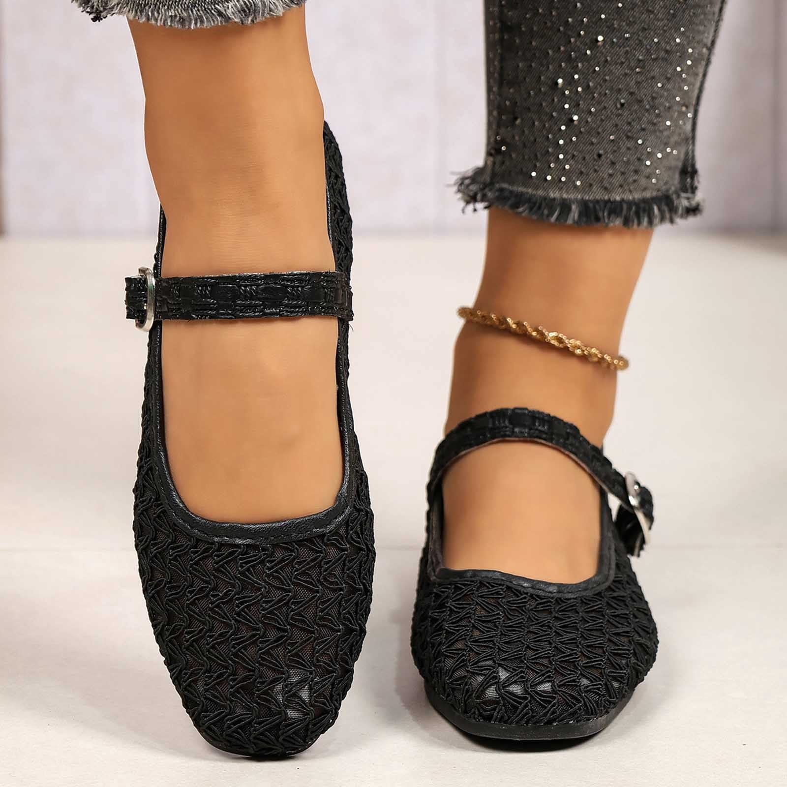 Miluxas Womens Ballet Flats Mesh Mary Jane Flats for Women Dressy ...