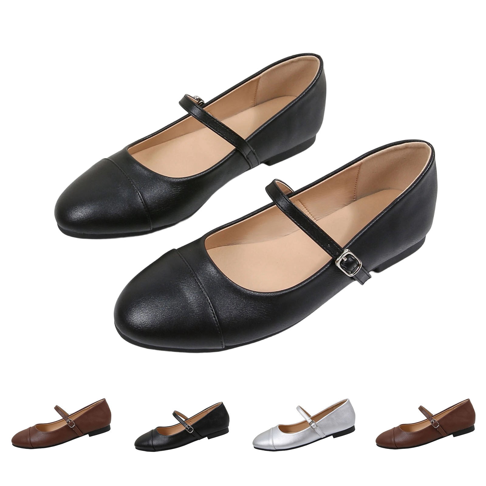 Miluxas Womens Ballet Mary Jane Flats Shoes Adjustable Strap Closed Toe ...