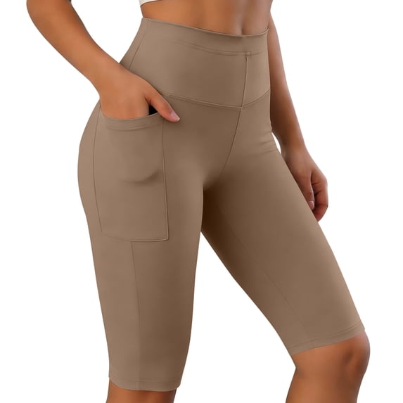 Miluxas Womens Biker Shorts with Side Pockets Workout Athletic Running Yoga Bike Shorts Khaki XL(XL)