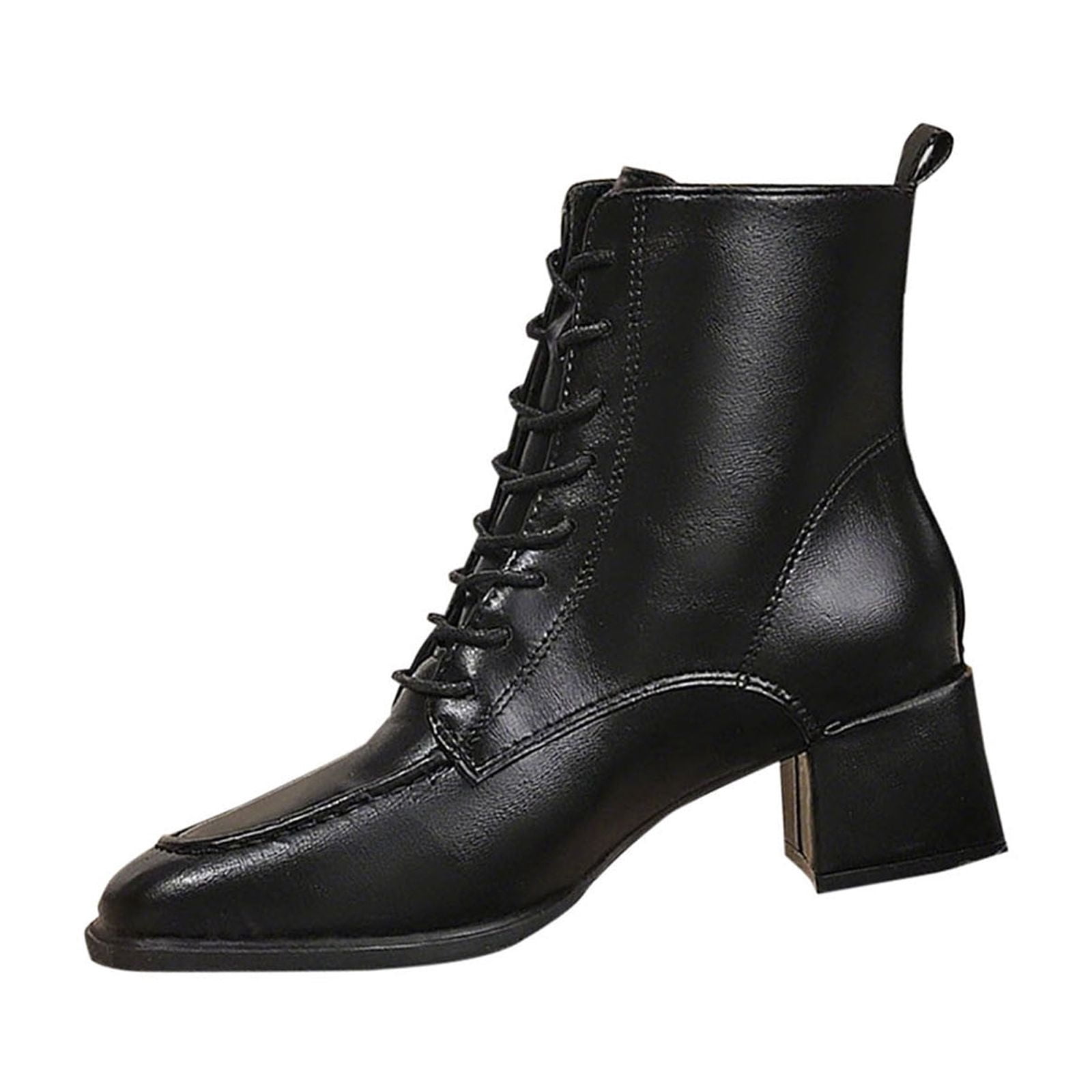 Miluxas Womens Booties Chunky Mid Heel Ankle Boots Lace up Square Toe ...