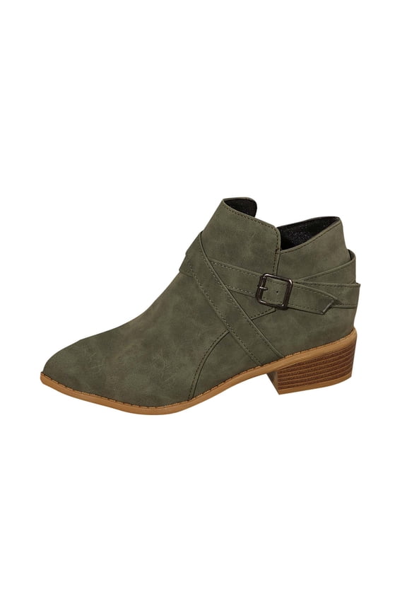 Womens Booties Mid Heel Ankle Boots Square Pointed Toe Chunky Heel Side Zipper Dressy Fall and Winter Boots Shoes Army Green 9(42)