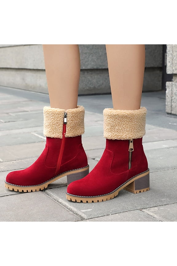 Womens Boots Winter Warm Snow Boots Ladies Casual Fashion Booties Ankle Boots Womens Mid Calf Boots Red 9(42)