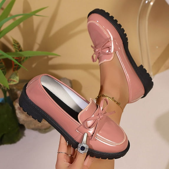 Miluxas Womens Bowknot Tassel Slip On Loafers Leather Girls Dress Shoes Flats Pink 7.5(40)