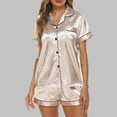 thumbnail image 1 of Miluxas Womens Button Down Pajamas Set Short Sleeve Sleepwear Bride Soft Pj Lounge Sets S-XXL Beige 10(XL), 1 of 7