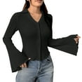thumbnail image 1 of Miluxas Womens Button Down Shirts V Neck Collared Ruched Slim Fit Long Sleeve Shirt Casual Fall Fashion Ladies Tops Black M(M), 1 of 5