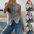 thumbnail image 1 of Miluxas Womens Button Down Striped Tank Vest Trendy Casual Slim Fit Sleeveless Going Out Square Neck Tank Tops Wine XL(XL), 1 of 6
