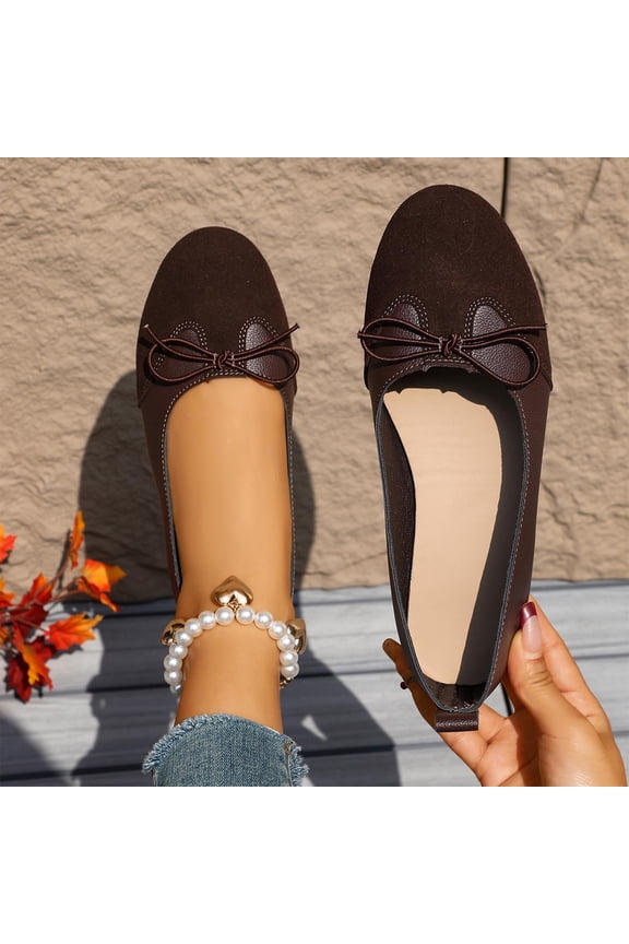 Womens Cap Toe Ballet Flats Bow Pointed Toe Slip On office Work Comfort Dress Party Flat Shoes Brown 5.5(36)