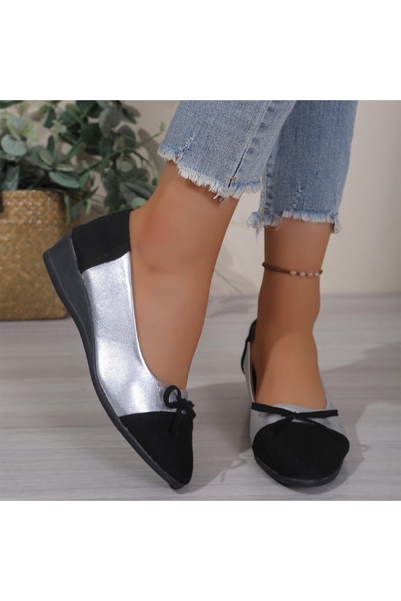 Womens Cap Toe Ballet Flats Bow Slip On office Work Comfort Dress Party Flat Shoes Black 6.5(38)
