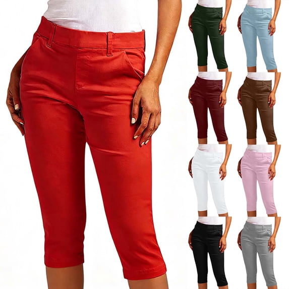 Miluxas Womens Capri Pants High Waisted Straight Leg Yoga Capris Leggings with Pockets Crop Workout Summer Pants White XL(XL)