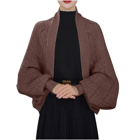 Miluxas Womens Cardigan Fashion Solid Color Long Sleeve Open Front Chunky Knit Sweater Wraps Winter Loose Warm Casual Tops Brown 145cm