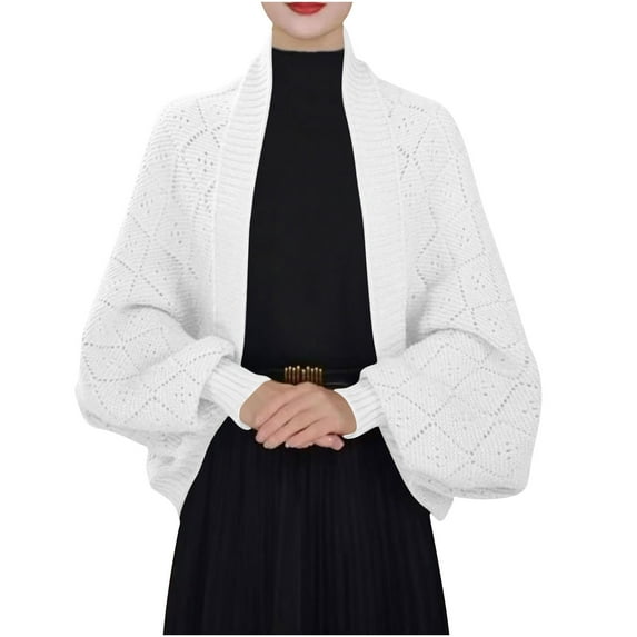 Miluxas Womens Cardigan Fashion Solid Color Long Sleeve Open Front Chunky Knit Sweater Wraps Winter Loose Warm Casual Tops White 145cm