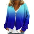 thumbnail image 1 of Miluxas Womens Cardigan Gradient Printed Fuzzy Jacket Winter Open Front Zip up V Neck Fleece Outwear Blue XL(XL), 1 of 5