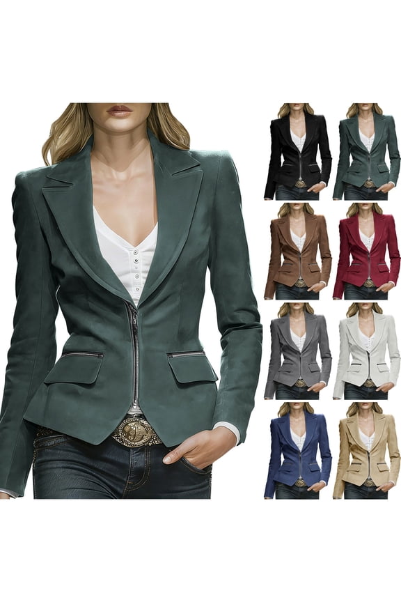 Womens Casual Blazers Long Sleeve Lapel Open Front Zip Down Blazer Jacket Business Work office Suit Jackets White
