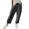 thumbnail image 1 of Miluxas Womens Casual Cotton Tapered Cargo Pants Loose Elastic Waist Ankle Cropped Trouser with Pockets Dark Gray, 1 of 7