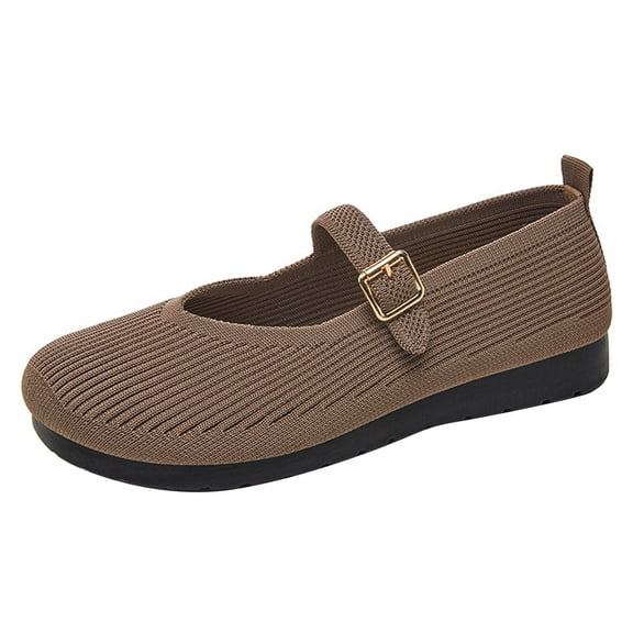Miluxas Womens Casual Flat Shoes Knitted Mesh Flat Comfort Work Flat Shoes for Daily Washable Coffee 5.5(36)