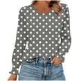 thumbnail image 1 of Miluxas Womens Casual Long Sleeve T-Shirts Round Neck Polka Dot Print Tops Trendy Loose Fit Blouses Gray L(L), 1 of 6