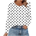 thumbnail image 1 of Miluxas Womens Casual Long Sleeve T-Shirts Round Neck Polka Dot Print Tops Trendy Loose Fit Blouses White L(L), 1 of 6
