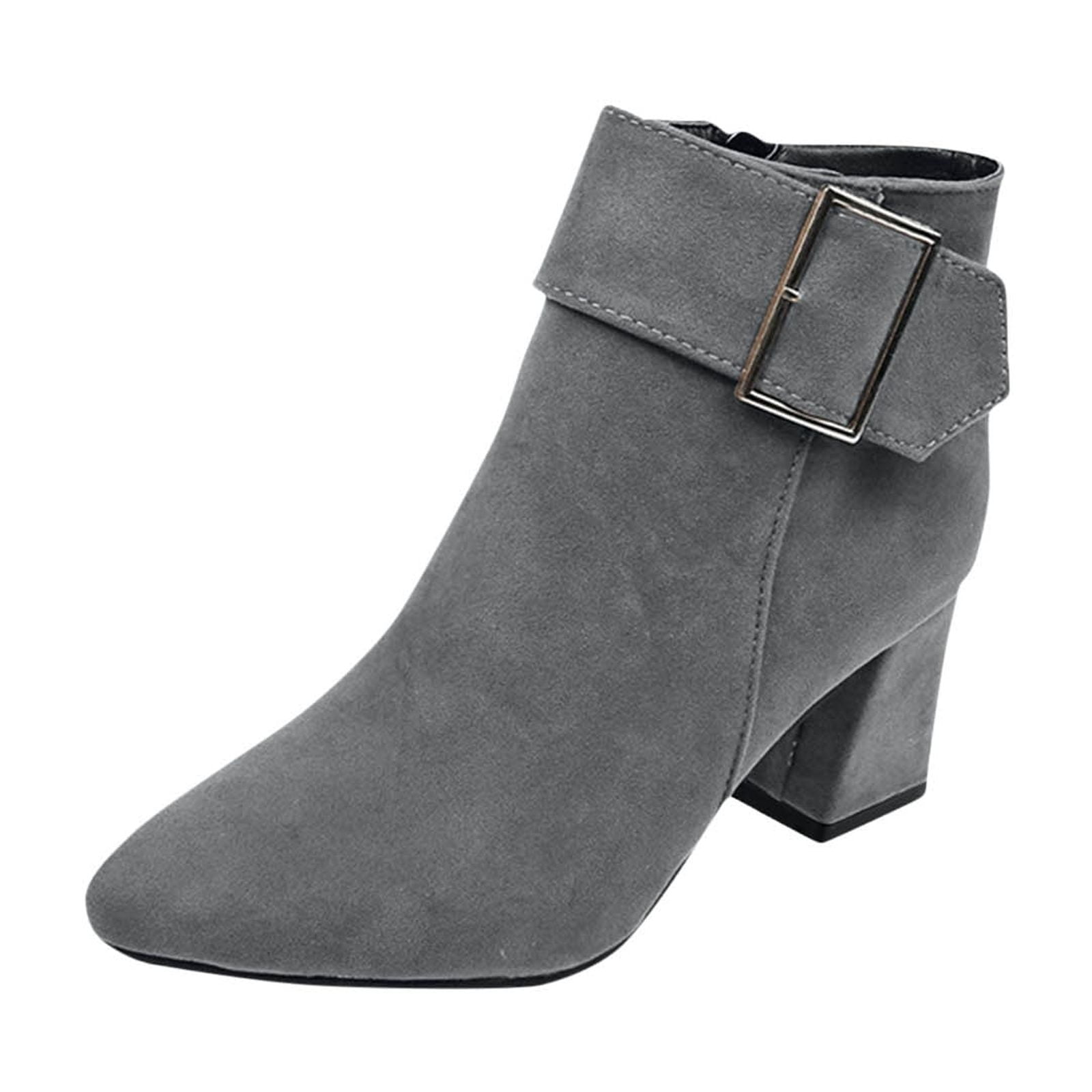 MERRORI Women's Pointed Toe Ankle Boots - 3.3 Inch Block Heel, Matte, Zip-Up Casual Boots