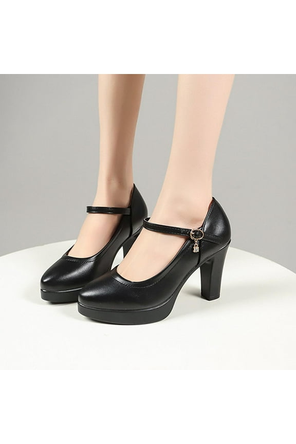 Womens Chunky High Heels Closed Pointed Toe Ankle Strap Pumps Vintage Dress Party Shoes Black 5.5(36)