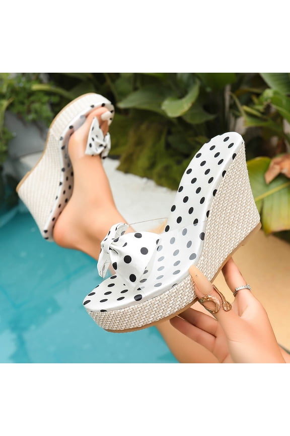 Womens Clear Band Wedge Sandals Slides Platform Slip on Bow Knot Open Toe Summer Mules Shoes Beige 5.5(36)