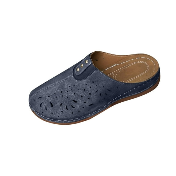 Miluxas Womens Closed Toe Wedges Shoes Slingback Thick Bottom Summer Solid Dressy Sandals Navy 9(42)