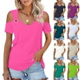 thumbnail image 1 of Miluxas Womens Cold Shoulder Tops for Women Summer Cut Out Tops Short Sleeve Criss Cross Casual Shirts White XL, 1 of 9
