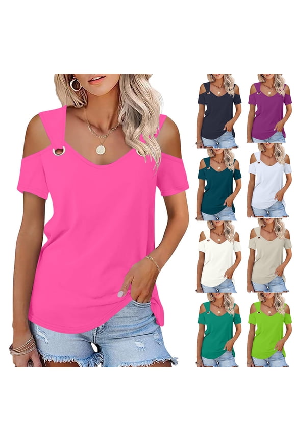 Womens Cold Shoulder Tops for Women Summer Cut Out Tops Short Sleeve Criss Cross Casual Shirts White XL