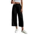 thumbnail image 1 of Miluxas Womens Comfortable Lightweight Wide Leg Trousers Pull on Elastic Waist Cropped Pants with Pockets for Business Casual Black, 1 of 8