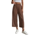 thumbnail image 1 of Miluxas Womens Comfortable Lightweight Wide Leg Trousers Pull on Elastic Waist Cropped Pants with Pockets for Business Casual Brown, 1 of 8