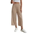 thumbnail image 1 of Miluxas Womens Comfortable Lightweight Wide Leg Trousers Pull on Elastic Waist Cropped Pants with Pockets for Business Casual Khaki, 1 of 8